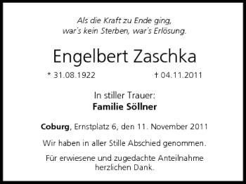 Anzeige von Engelbert Zaschka von MGO