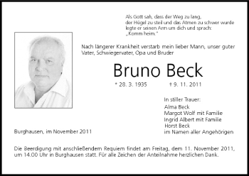 Anzeige von Bruno Beck von MGO