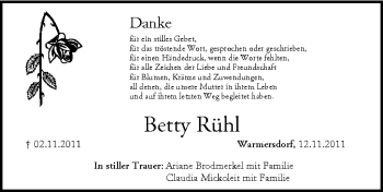 Anzeige von Betty Rühl von MGO