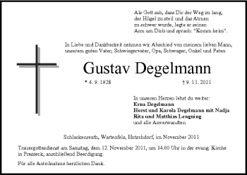Anzeige von Gustav Degelmann von MGO