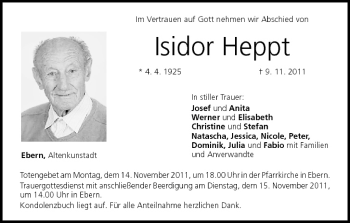 Anzeige von Isidor Heppt von MGO