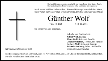 Anzeige von Günther Wolf von MGO