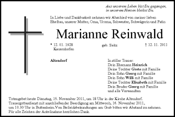 Anzeige von Marianne Reinwald von MGO
