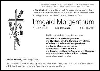 Anzeige von Irmgard Morgenthum von MGO