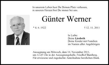 Anzeige von Günter Werner von MGO