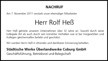 Anzeige von Rolf Heß von MGO