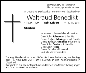 Anzeige von Waltraud Benedikt von MGO