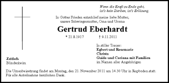 Anzeige von Gertrud Eberhardt von MGO