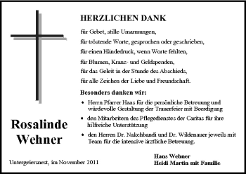 Anzeige von Rosalinde Wehner von MGO