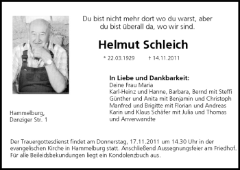 Anzeige von Helmut Schleich von MGO