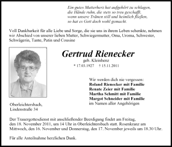 Anzeige von Gertrud Rienecker von MGO