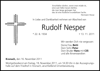 Anzeige von Rudolf Nesper von MGO