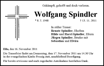 Anzeige von Wolfgang Spindler von MGO