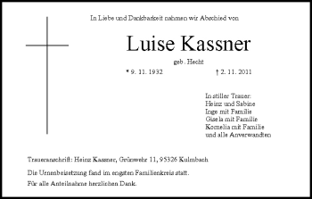 Anzeige von Luise Kassner von MGO