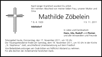 Anzeige von Mathilde Zöbelein von MGO
