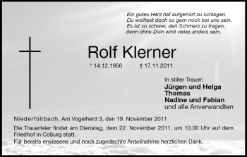 Anzeige von Rolf Klerner von MGO