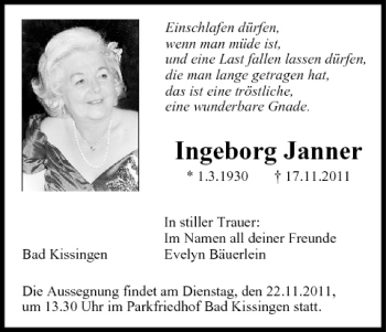 Anzeige von Ingeborg Janner von MGO
