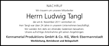 Anzeige von Ludwig Tangl von MGO