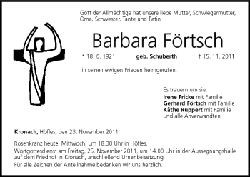 Anzeige von Barbara Förtsch von MGO