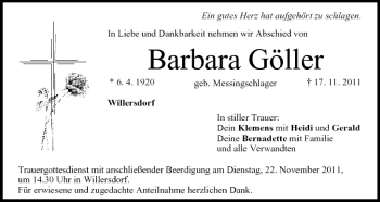 Anzeige von Barbara Göller von MGO