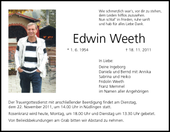 Anzeige von Edwin Weeth von MGO
