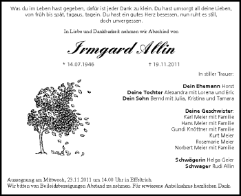Anzeige von Irmgard Allin von MGO