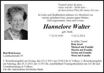 Anzeige von Hannelore Walter von MGO