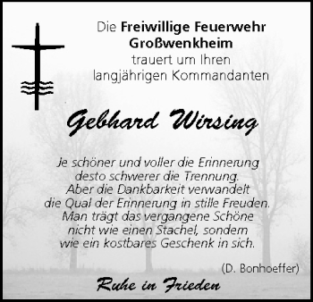 Anzeige von Gebhard Wirsing von MGO
