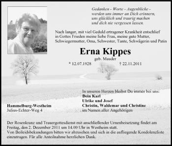 Anzeige von Erna Kippes von MGO