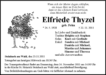 Anzeige von Elfriede Thyzel von MGO
