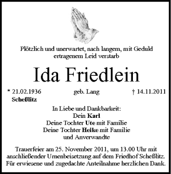 Anzeige von Ida Friedlein von MGO