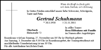 Anzeige von Gertrud Schuhmann von MGO