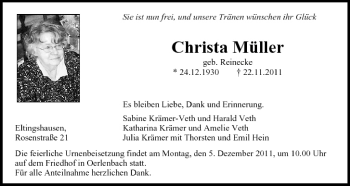 Anzeige von Christa Müller von MGO
