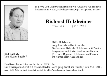 Anzeige von Richard Holzheimer von MGO