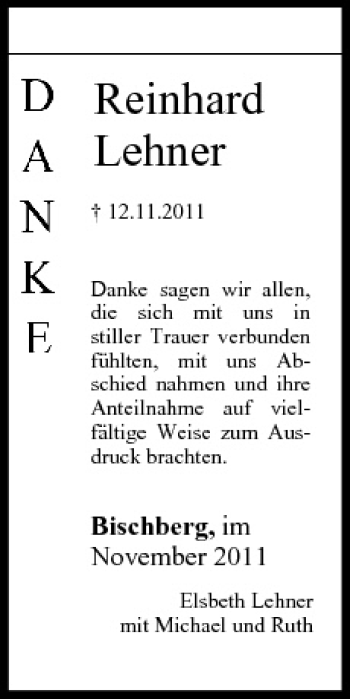 Anzeige von Reinhard Lehner von MGO