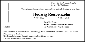 Anzeige von Hedwig Reußenzehn von MGO