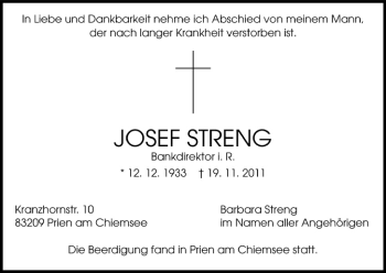 Anzeige von Josef Streng von MGO