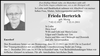 Anzeige von Frieda Herterich von MGO