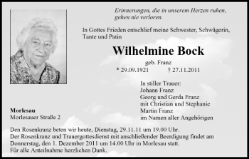 Anzeige von Wilhelmine Bock von MGO