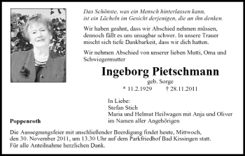 Anzeige von Ingeborg Pietschmann von MGO