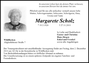 Anzeige von Margarete Scholz von MGO