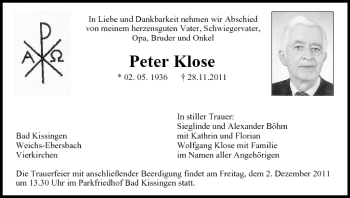 Anzeige von Peter Klose von MGO