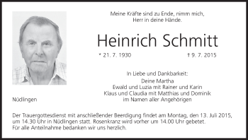 Anzeige von Heinrich Schmitt von MGO
