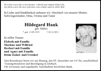 Anzeige von Hildegard Hauk von MGO