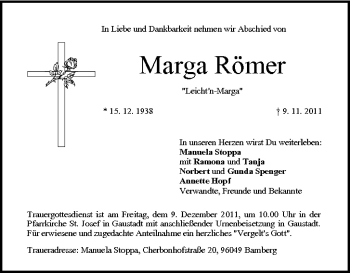 Anzeige von Marga Römer von MGO