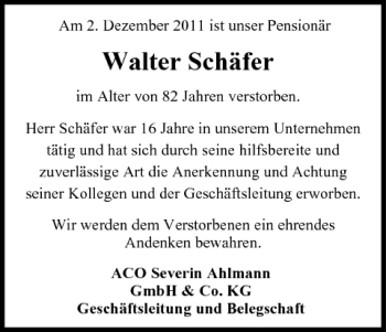 Anzeige von Walter Schäfer von MGO