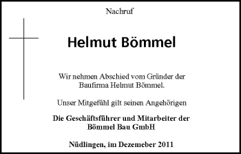 Anzeige von Helmut Bömmel von MGO