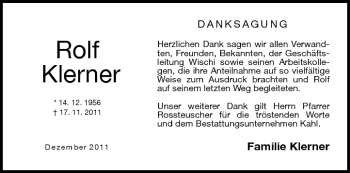 Anzeige von Rolf Klerner von MGO