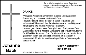Anzeige von Johanna BAck von MGO