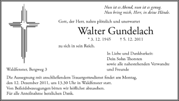 Anzeige von Walter Gundelach von MGO